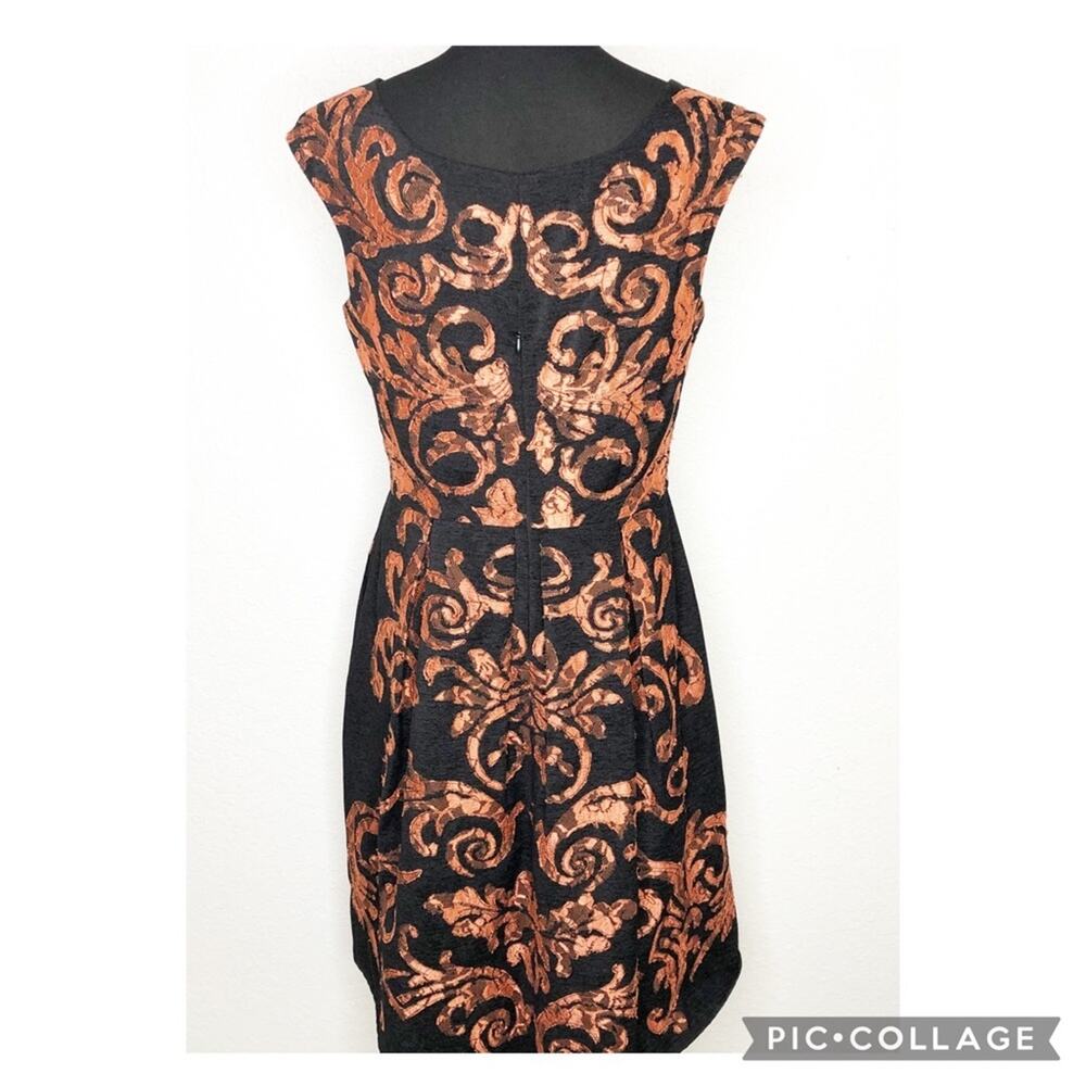 Yoana Baraschi black orange metallic floral‎ lace fit and flare dress size 8